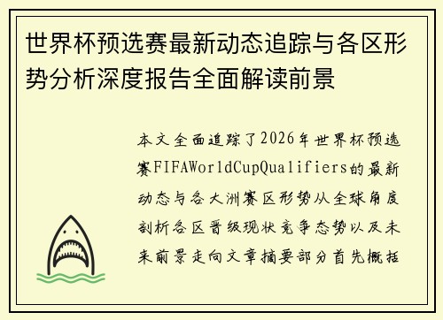 世界杯预选赛最新动态追踪与各区形势分析深度报告全面解读前景