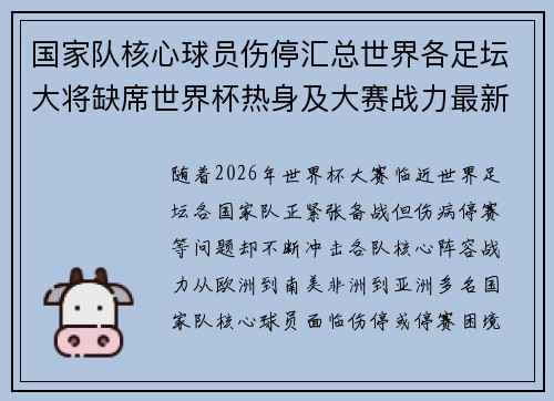 国家队核心球员伤停汇总世界各足坛大将缺席世界杯热身及大赛战力最新追踪